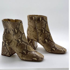 Sam Edelman Daruby Bootie Beige Zip Snake Blocky Heel Leather Women Size 9